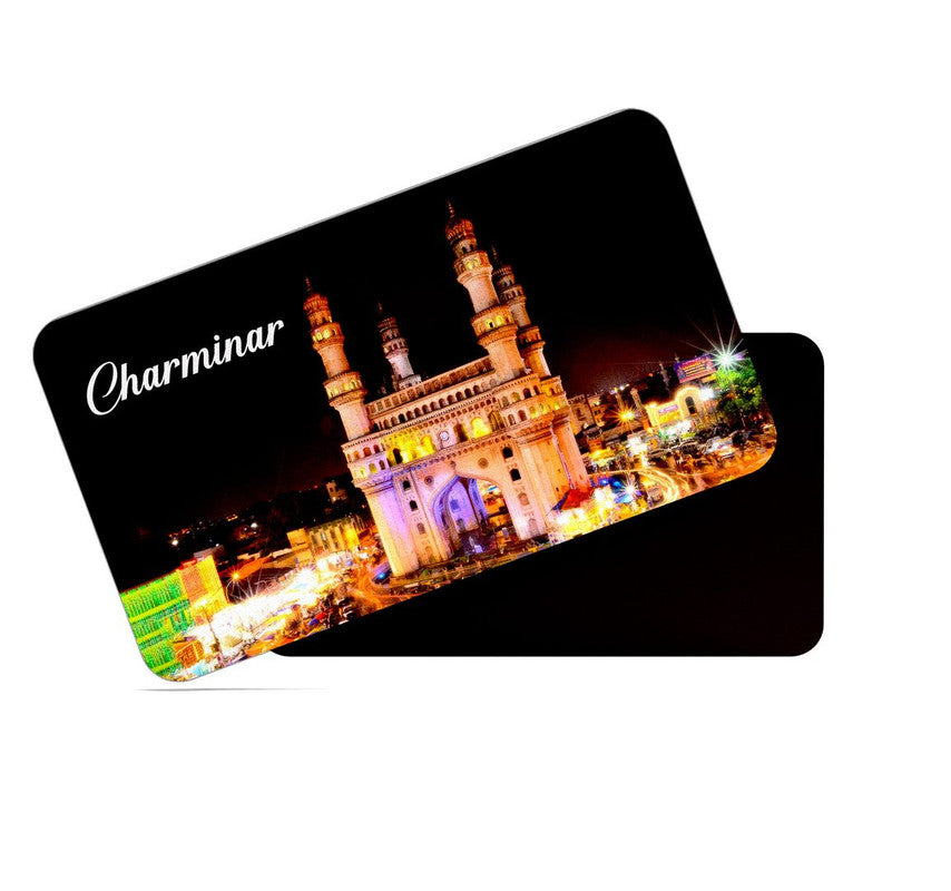 dhcrafts Rectangular Rubber Fridge Magnet / Magnetic Card Multicolor Telangana Charminar D1 Design Pack of 1 (8.6cm x 5.4cm)